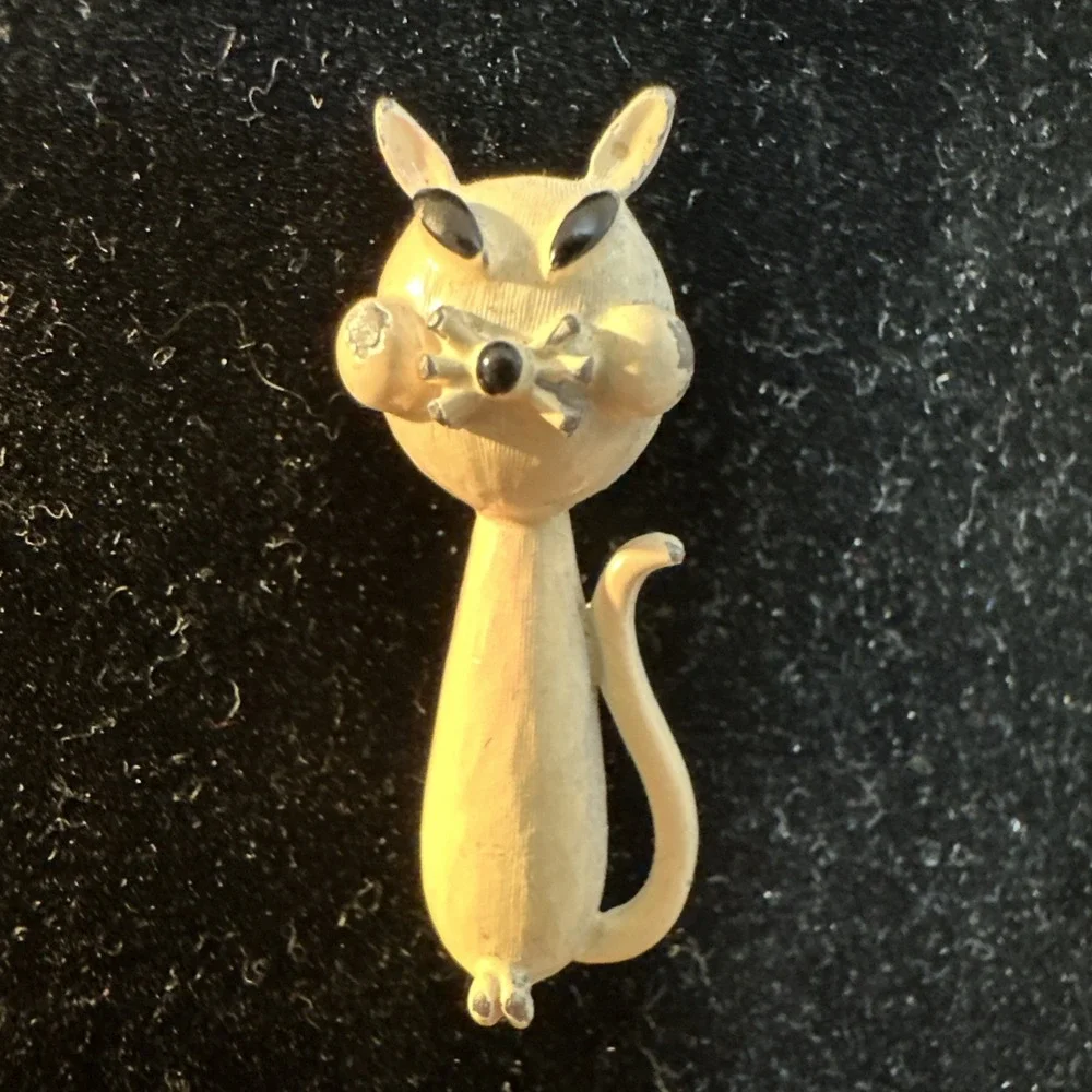 Vintage Mamselle Mid Century Modern Enamel Cat Pin Brooch
